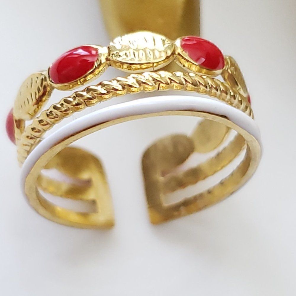 Red White Gold Cuff Ring - Picture 9 of 10